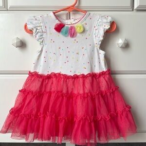 Baby girl Little Me one piece dress with pink tulle skirt. Size 9 months.